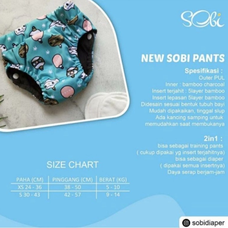 SOBI Pants Insert Bamboo New Version Clodi Pull Up Pants Popok Celana