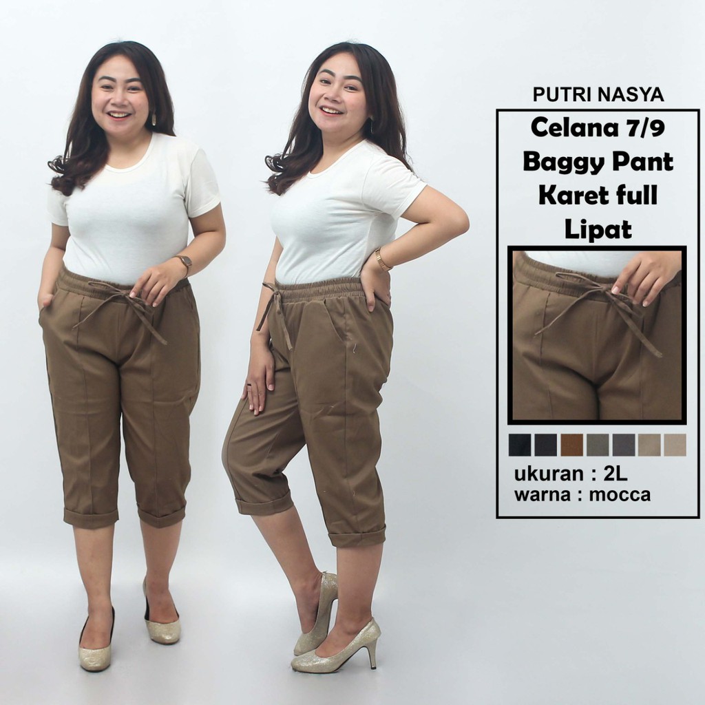 Celana 7/9 jumbo karet full / baggy pant jumbo / celana pendek model 8L-6L-5L-4L-2L-XL-S fit to L