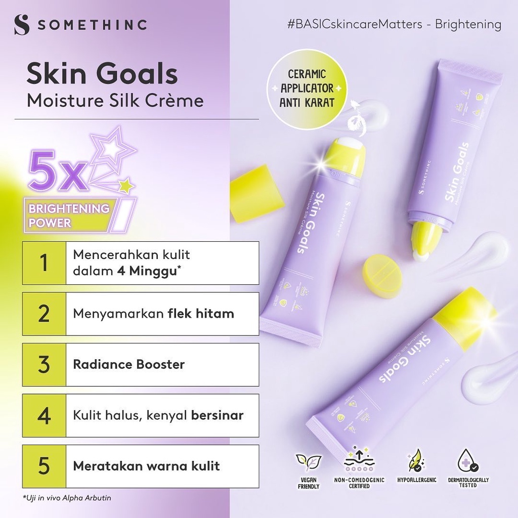 SOMETHINC SKIN GOALS Indonesia / Brightening Series Vita Propolis Glow Essence Toner Moisture Silk Creme / Basic Skincare Body Care Make Up Cleanser Serum Eye Cream Gel Sunscreen Mask / Foundation Cushion Loose Powder Lipstick Lip Tint Sugar Wax Paket Set