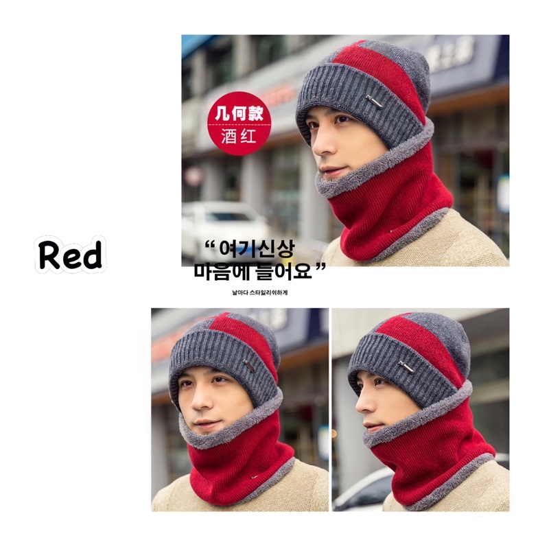 Beanie hat set neck warmer topi kupluk pria wanita hangat gunung set penghangat leher winter musim dingin