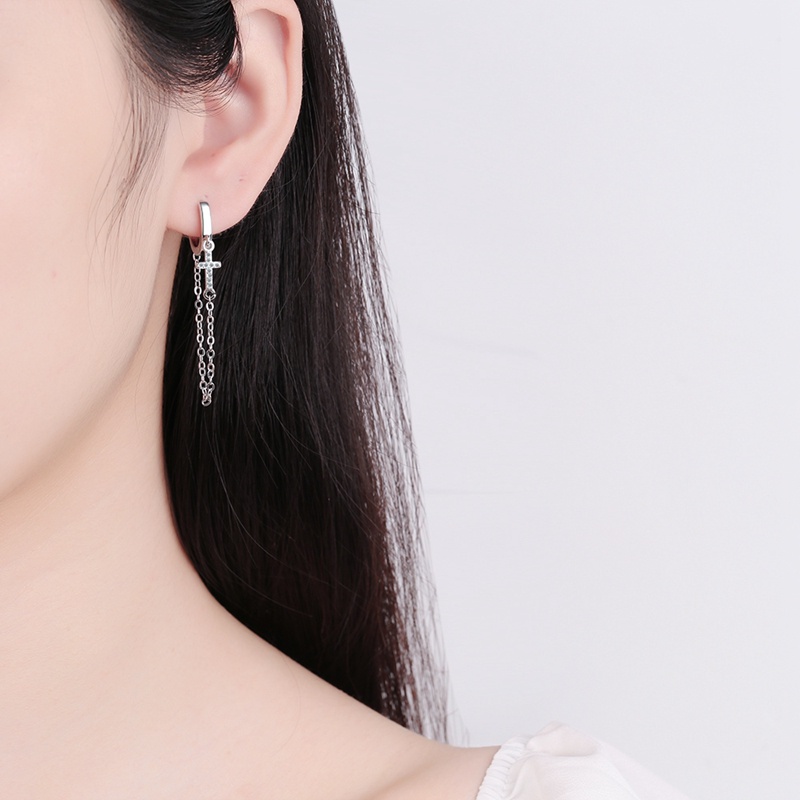 Anting Rumbai Panjang Bahan 925 Sterling Silver Aksen Kristal Zirkon Untuk Wanita
