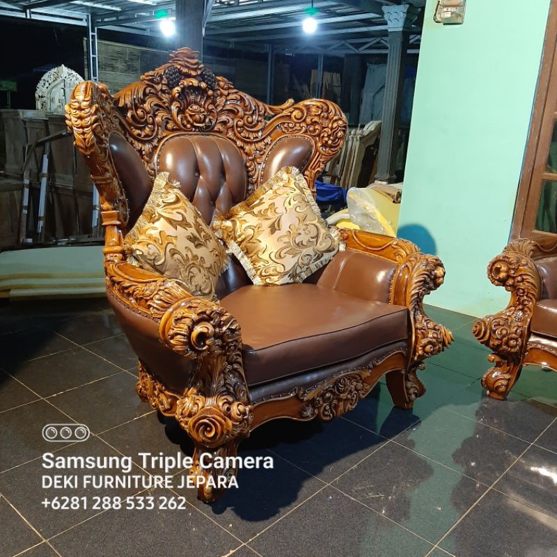 SOFA JATI JEPARA TERBARU SOFA RUANG TAMU MEWAH KURSI TAMU MEWAH UKIRAN JEPARA MODERN JUMBO 421+MEJA