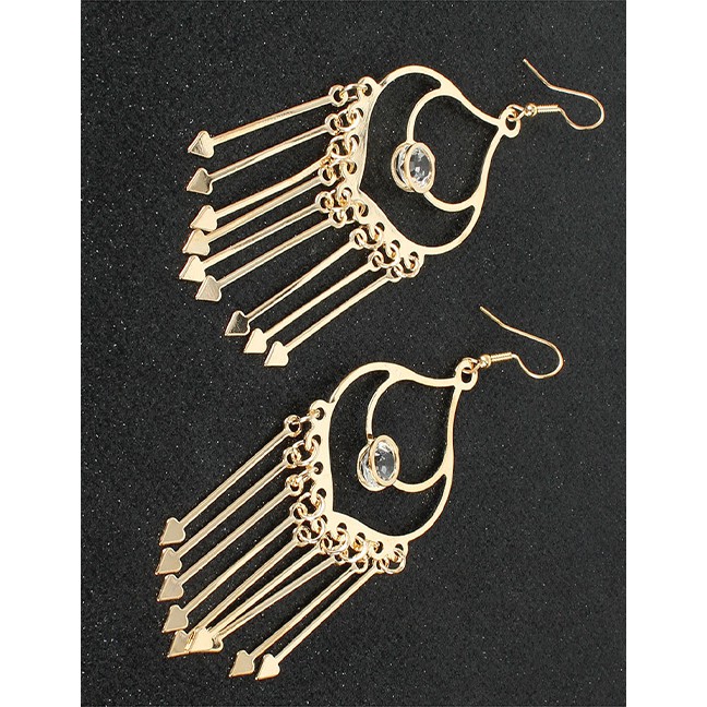 LRC Anting Gantung Fashion Golden Diamond Tasseled Geometric Alloy Earrings K44424