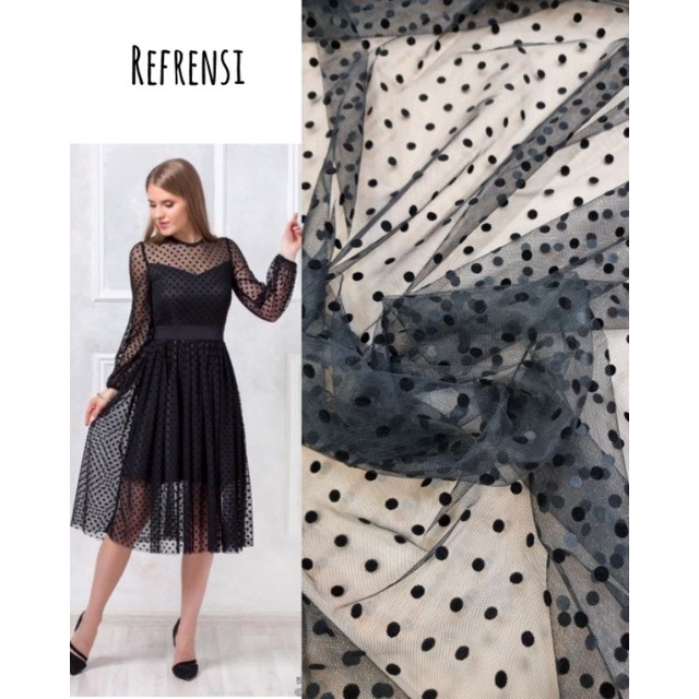 Kain tile polkadot / bahan Tulle polkadot bludru / tile dotty