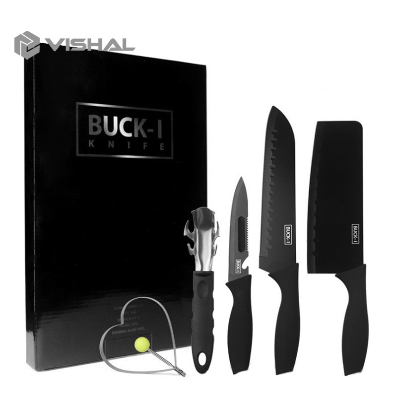 VISHAL Set Pisau Dapur isi 5pcs Hitam Pisau Set 5 pcs Black Black Kitchen Knife Set 5 Pieces VS-1811