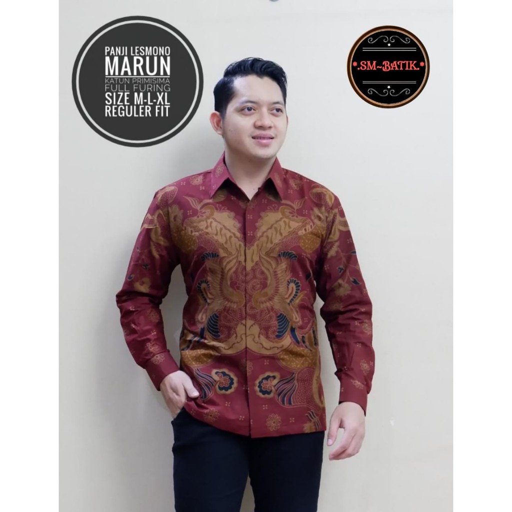 PANJI LESMONO MARUN Kemeja Batik Pria Lengan Panjang Katun Halus FULL FURING SM Batik