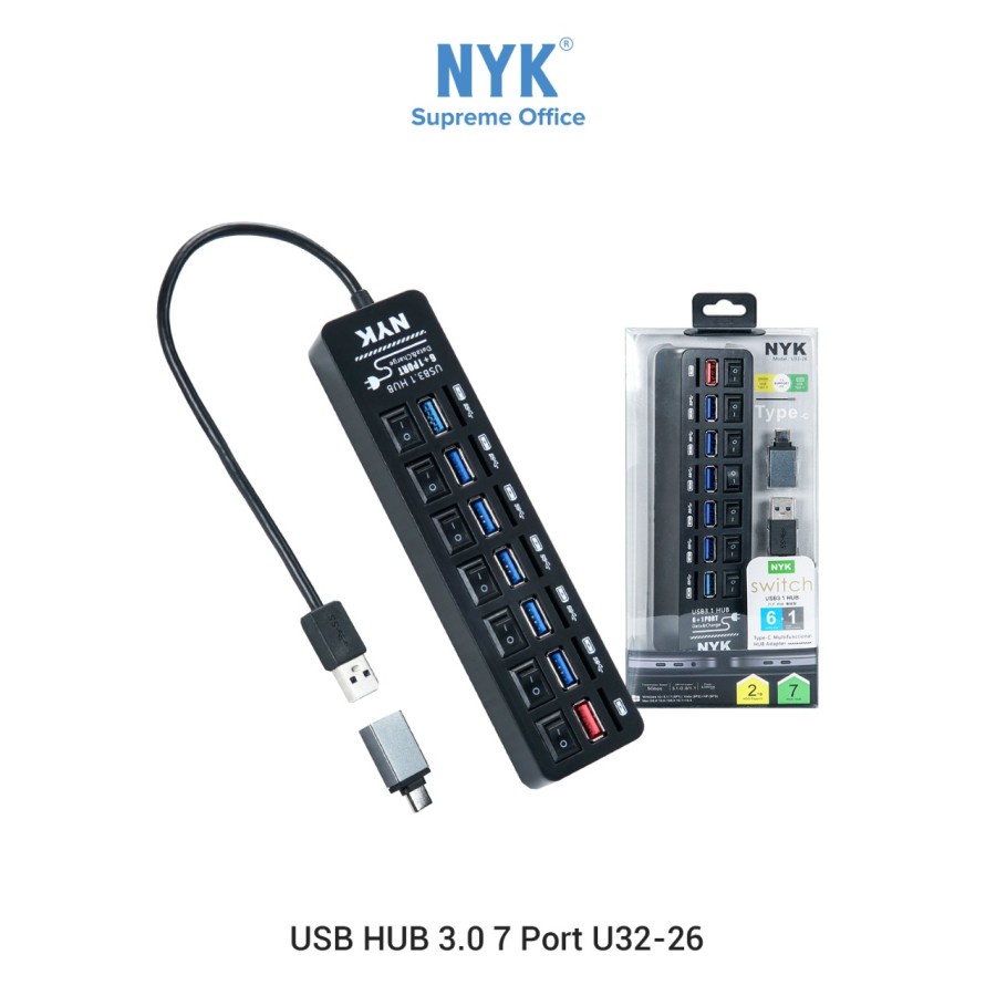 Usb 3.0 hub nyk 7 port switch on off 5Gbps free otg type-c with usb fast charger u32-26 u3-26 - Terminal usb3.1 7port saklar