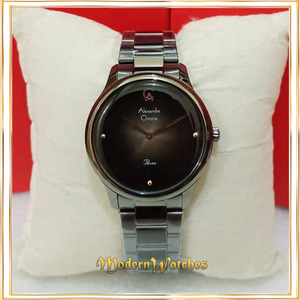 Jam Tangan Wanita Terbaru Ori Alexandre Christie AC 2861 Hitam Abu Black Grey Alexander Stainless
