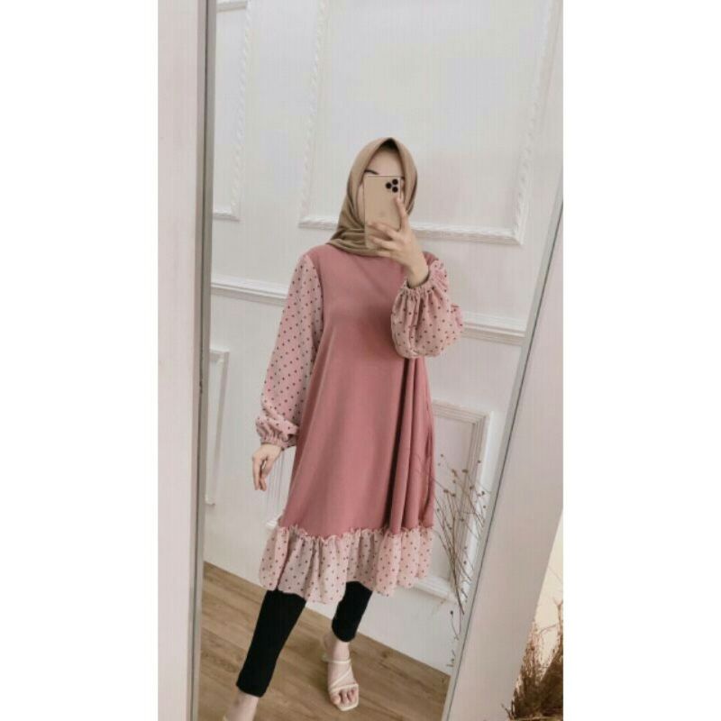 Polka Lessy Tunik Pink by Candy Lady Store