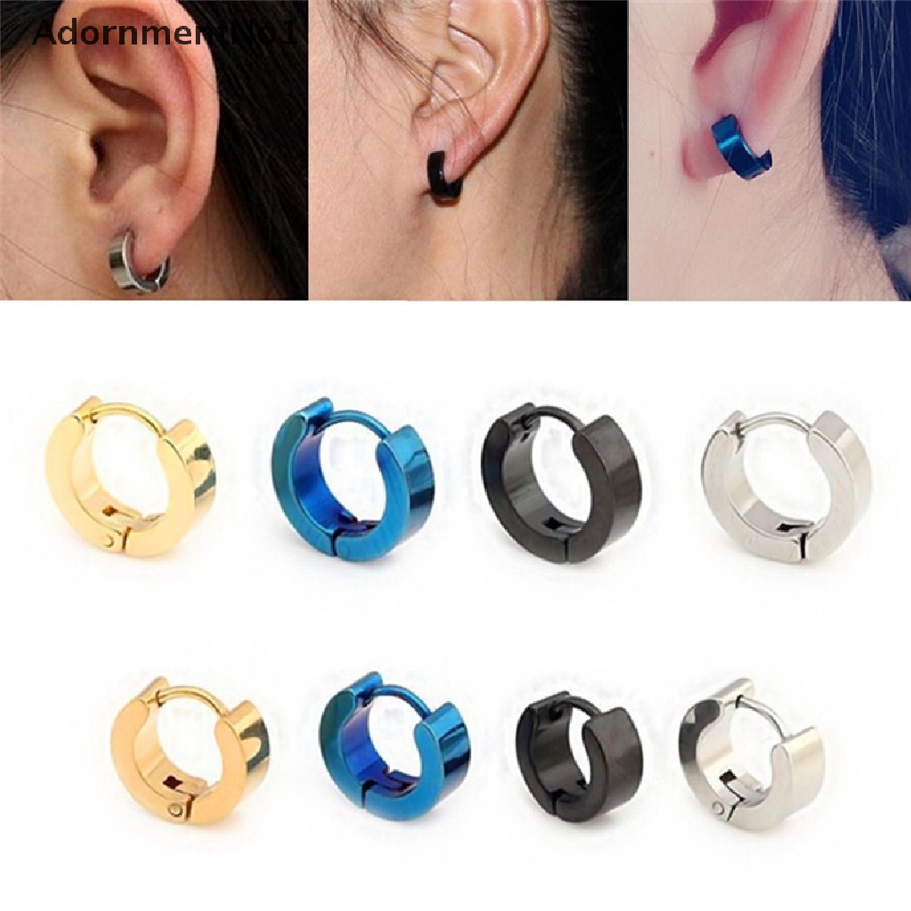 (AdornmentNo1) 1 Pasang Anting Bulat Bahan Stainless Steel Gaya PUNK Untuk Pria / Wanita