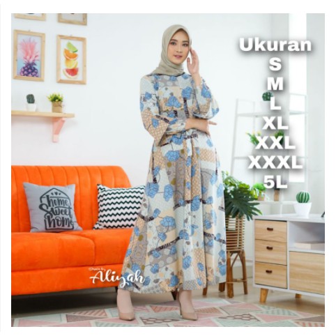 Mutiyah Gamis Dress Maxy Jumbo Bigsize Bahan Calvin Jeans Melar LD Sampai 150 cm 4L 5L Ori Redea