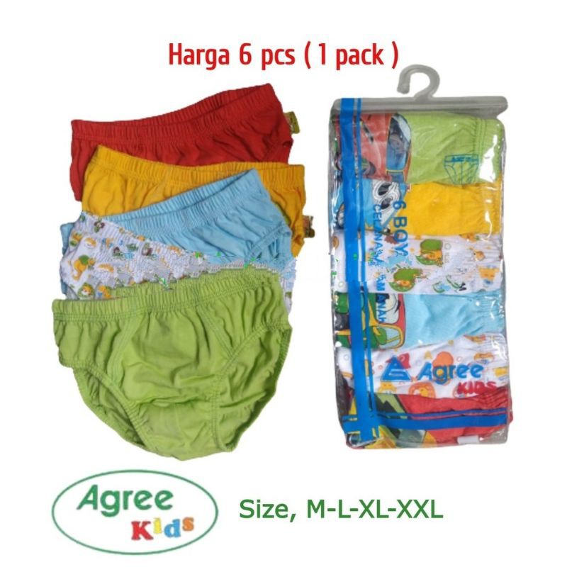 6pcs CELANA DALAM AGREE KIDS 001 / CELANA DALAM ANAK COWOK / CELANA AGREE ANAK / CD ANAK COWOK
