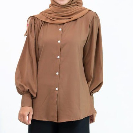 WANITA FASHION PEGGYA ATASAN KEMEJA WANITA BLOUSE-MOCCA