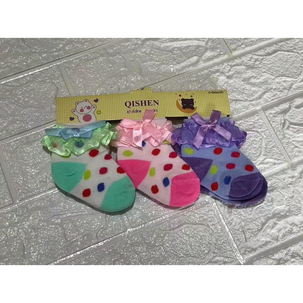 Kaos Kaki Bayi Renda Motif 3in1 (3Pasang) newbron Perempuan Baby Socks