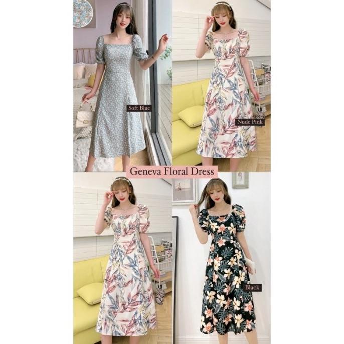 (HITS) DRESS WANITA GENEVA KOREAN STYLE DRESS KOREA VINTAGE OUTFIT KEKINIAN