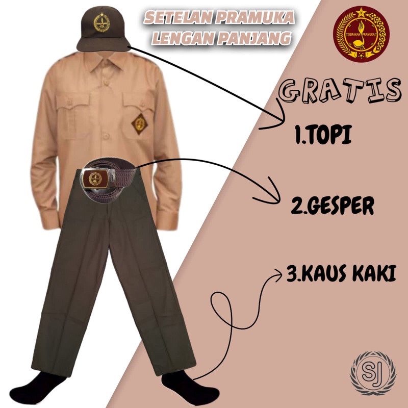 SETELAN PRAMUKA COWO PANJANG/BAJU PRAMUKA SD COWO/BAJU PRAMUKA SD LAKI LAKI