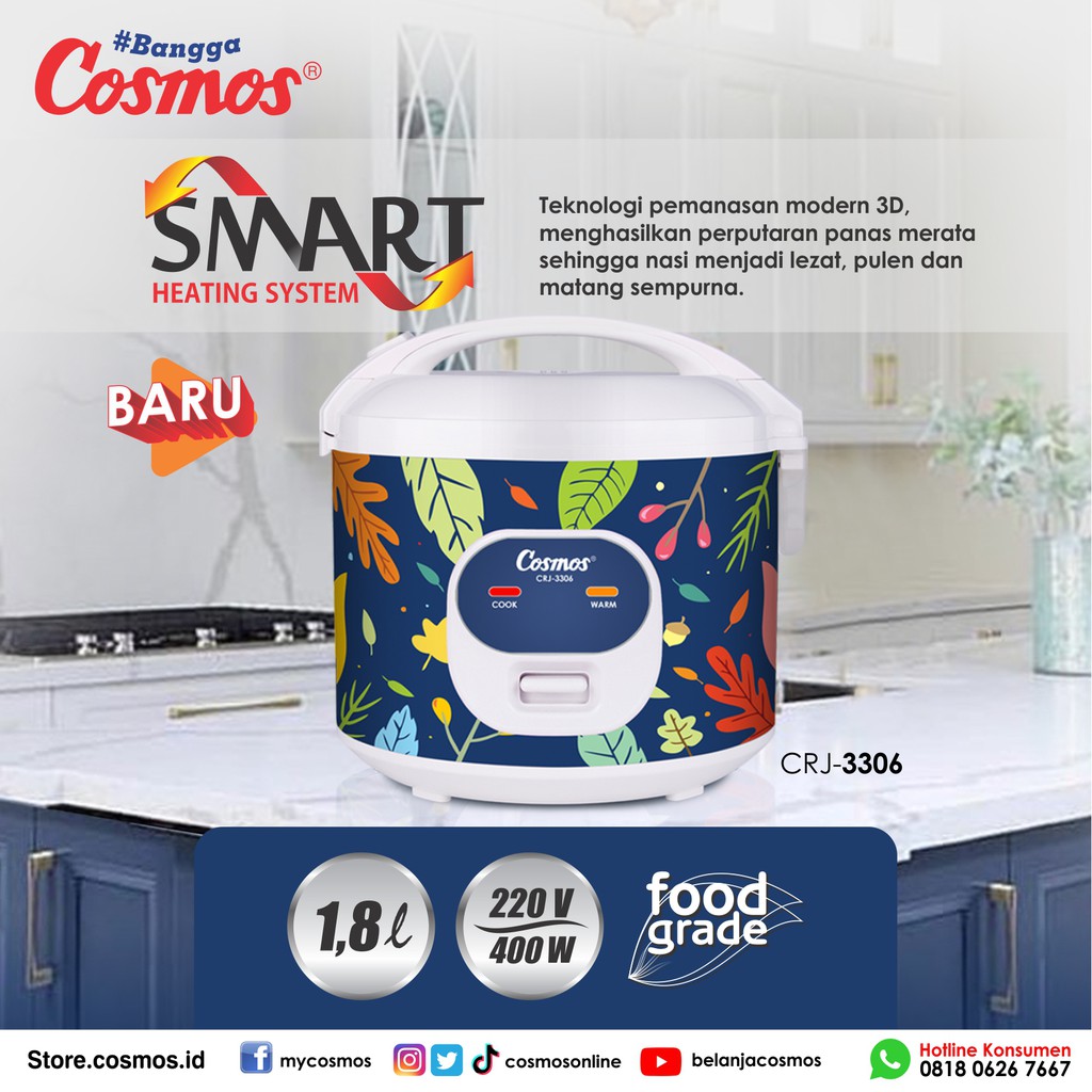 Cosmos Rice Cooker Non Stick CRJ-3306 -1.8 L