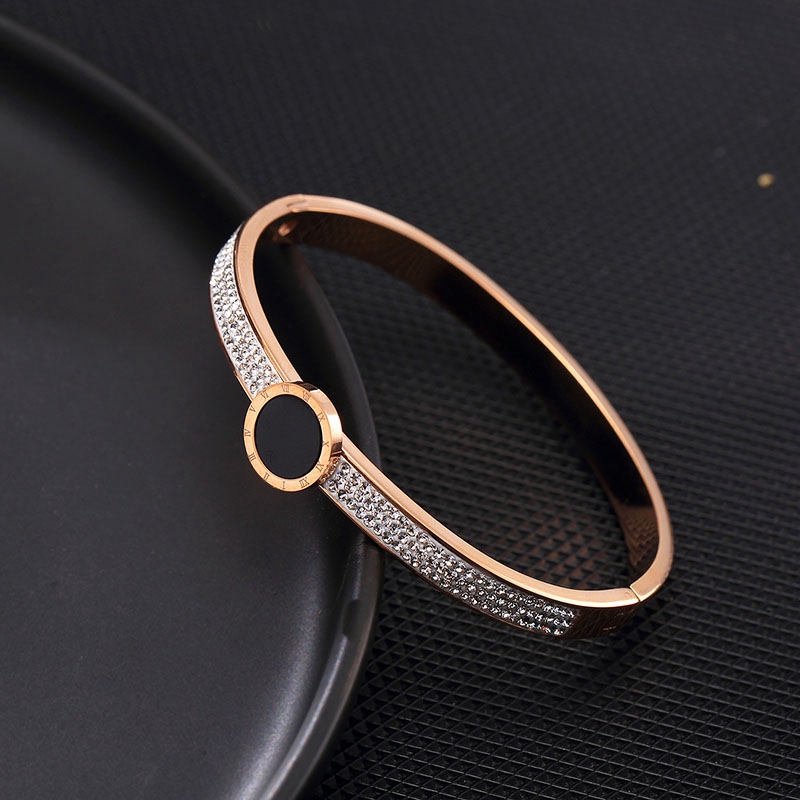 Titanium Gelang Tangan Wanita Premium Bracelet Anti Karat Berlian Emas 18K Bulat Angka Romawi Ala Bangle-4