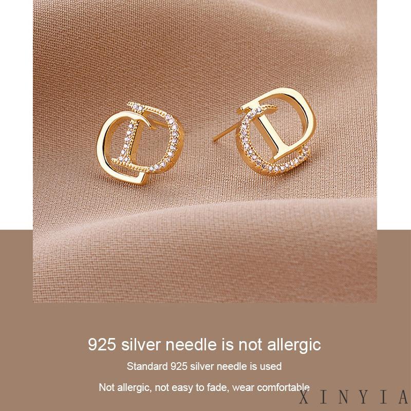 【COD】Korea Desain Fashion Anting Alfabet Anting Tusuk Sterling Silver 925 Desain Tulisan CD Hias Berlian Gaya Korea / Simple Untuk Wanita