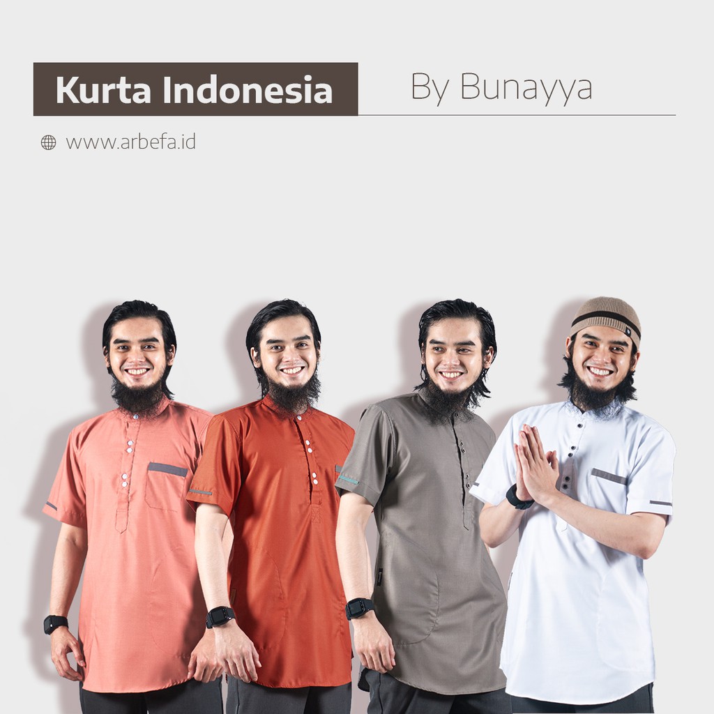 Kurta Indonesia (2/2) | Baju Koko Muslim Pria Modern | Lengan Pendek | Kurta Basic (Bunayya)