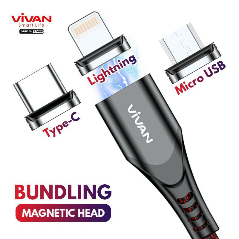 Vivan Kabel Charger Magnetic Type C / Micro usb / Lightning - Magnetic Charger Cable Vivan