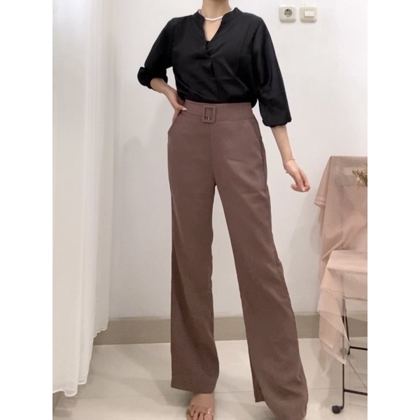 VANYA Cutbray Pants Kecil / Long Pants with Belt / Celana Cutbray Wanita / Kulot Petite Formal P15