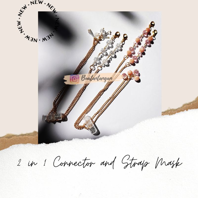 Konektor masker hijab kristal ceko pink bening tali rantai rose gold