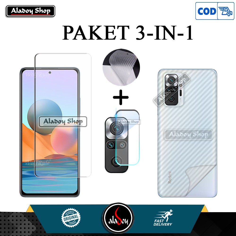 Tempered Glass Layar Clear XIAOMI REDMI NOTE 10 PRO 2021 + Tempered Glass Camera + Skin Carbon