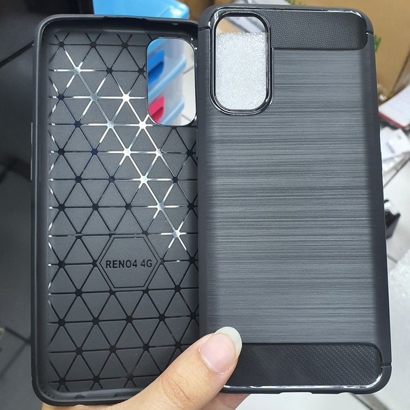 Softcase Oppo Reno 4 4G Black Carbon Fiber Case Oppo Reno4