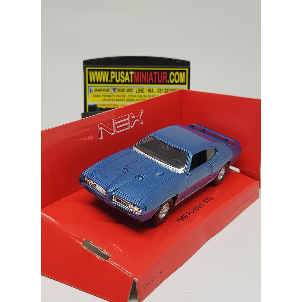 1969 PONTIAC GTO (BIRU) - SKALA 36 - WELLY (DIECAST-MINIATUR)