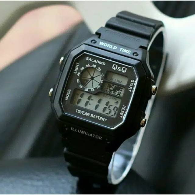 Jam Tangan Pria Q&amp;Q Digital Sergi Strap Rubber(Dikirim Dari Jakarta)