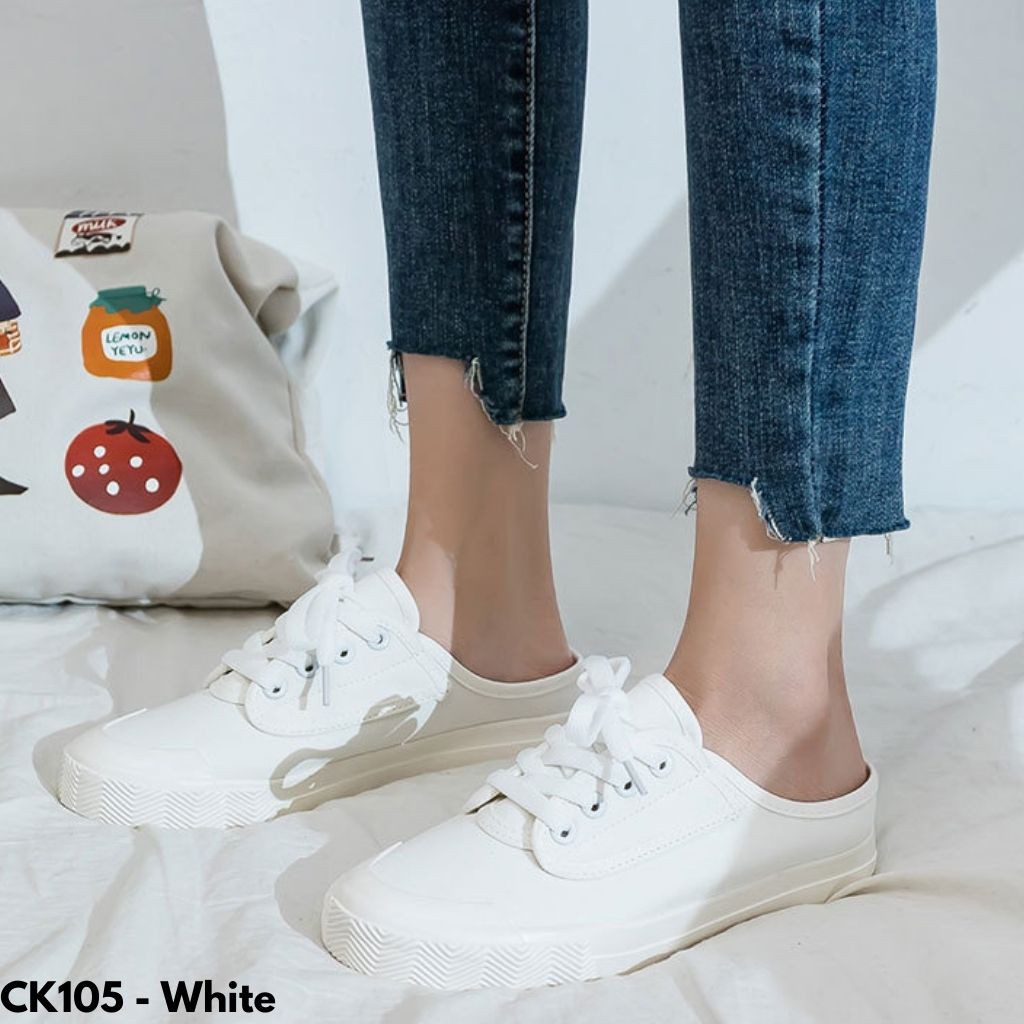 SEPATU SNEAKERS WANITA SELOP IMPORT KANVAS PUTIH HITAM REMAJA DEWASA PRAKTIS UNIK CANTIK POLOS CK105