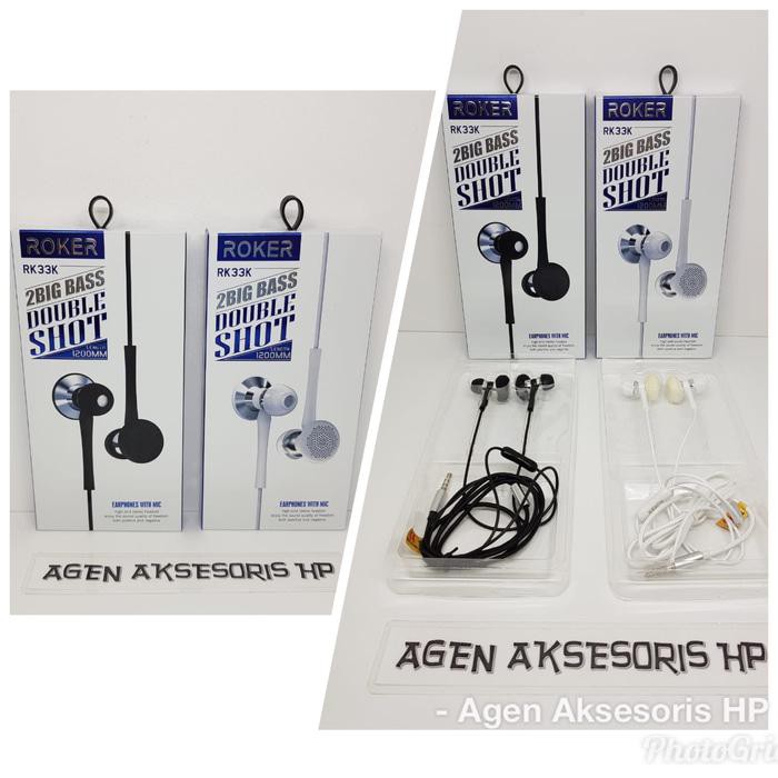 BIG SALE HANDSFREE ROKER DOUBLE SHOT RK33K HEADSET 2 BIG BASS IN EAR EARPHONES