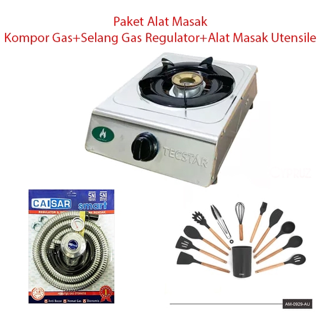 Tecstar kompor Gas 1 Tungku+Selang Gas Regulator+Sodet Set Silicone