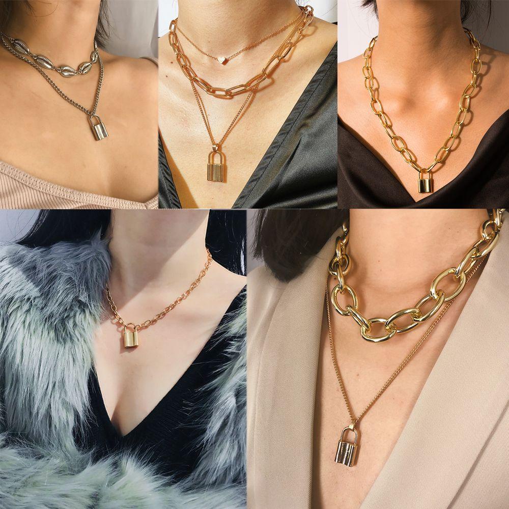 Lily Punk Kalung Pesona Multi-Layer Rantai Wanita Pria Bib Choker