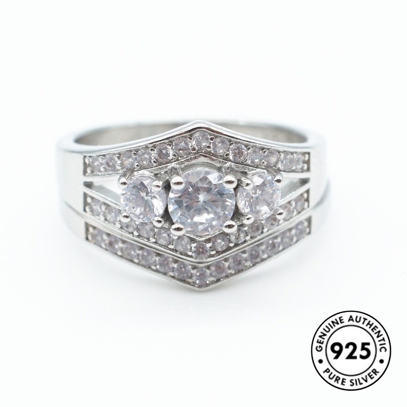 Set Cincin Berlian Lapis Ganda Bahan S925 Silver