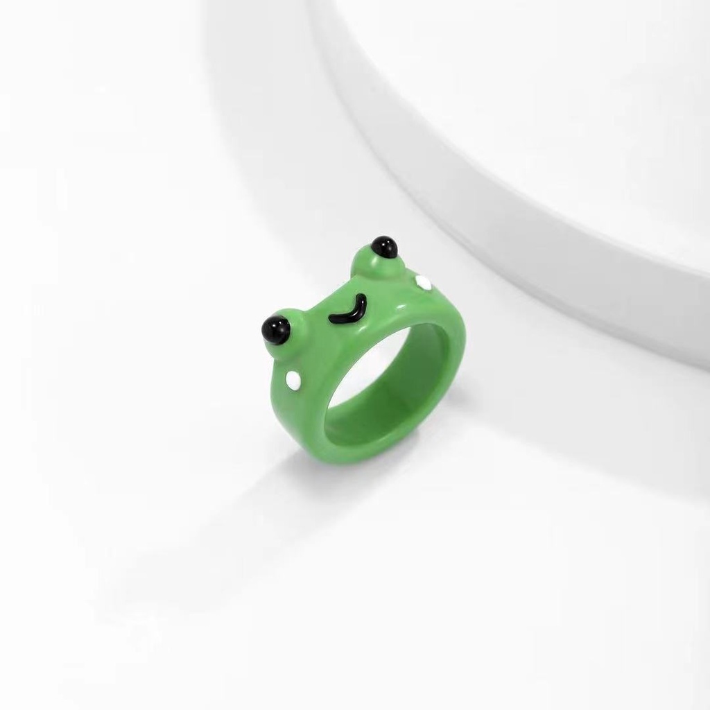 Cincin Bentuk Hewan Katak Bahan Polymer Clay Resin Untuk Wanita