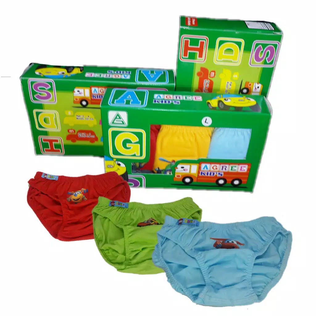 3PCS AGREE | Celana dalam Anak cowok katun tebal polos / Sempak anak Laki-laki Art AK020 KL
