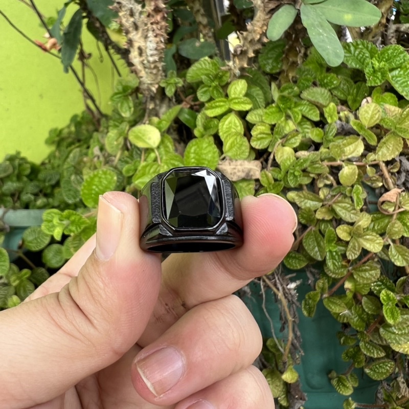 Cincin Pria Titanium All Black Onyx Hitam Pekat Tahan Luntur dan Karat Premium Quality