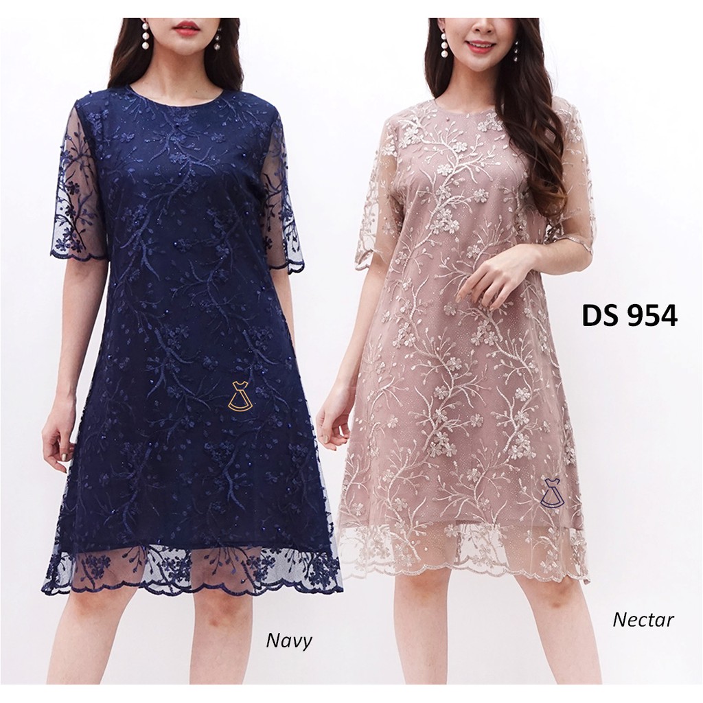 DS954 - DRESS PESTA MIDI SEPAN TILE PAYET DRESS NATAL WANITA