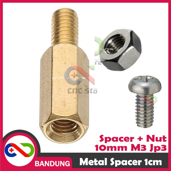 SPACER PCB METAL SPACER LOGAM SPACER COPPER 10MM X 3MM HEXAGONAL PLUS NUT