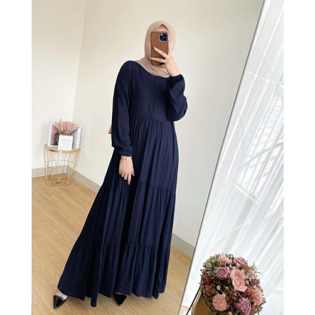 GAMIS SUSUN RAYON POLOS TALI PINGGANG MODEL HANUM DRESS | FASHION BAJU MUSLIM PANJANG WANITA LONGDRESS | GAMIS BUSUI BUMIL FRIENDLY