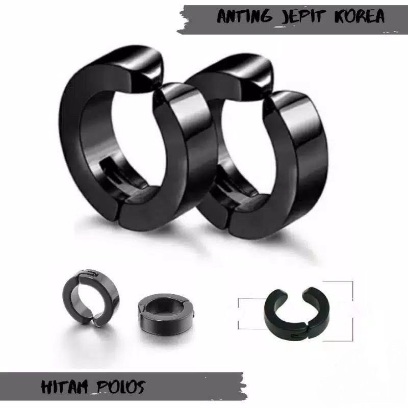 Anting Jepit Pria Wanita Korea Sepasang Warna Hitam Anting Gaya Tanpa Tindik Anting Magnet