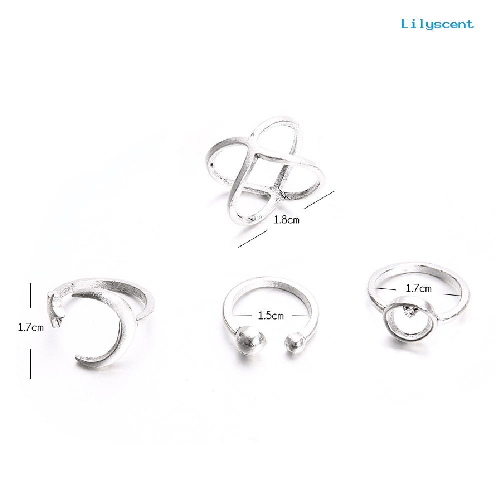 4pcs / Set Cincin Knuckle Model Terbuka Desain Bulan Bintang Aksen Berlian Imitasi Untuk Wanita