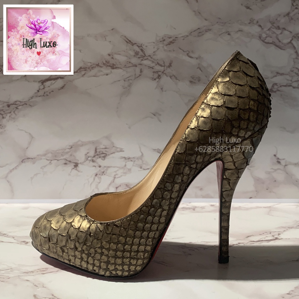 Christian Louboutin Python Leather Metallic Bronze Size 38 Kulit Snakeskin Snake Skin Ular ORIGINAL 