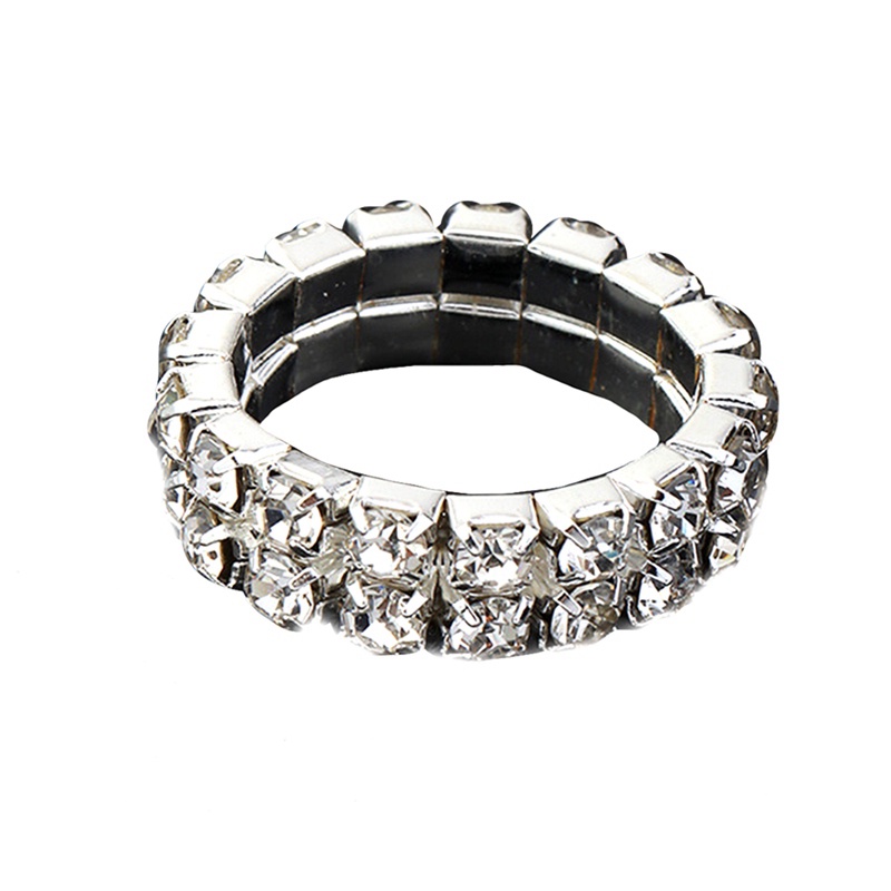 Cincin Berlian Imitasi Zircon Multi Baris Warna Silver Gaya Korea