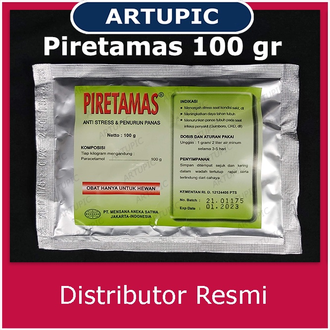 Piretamas 100 gram Paracetamol Vitamin C Sorbitol Anti Stress Gumboro CRD Infeksi Unggas Ayam