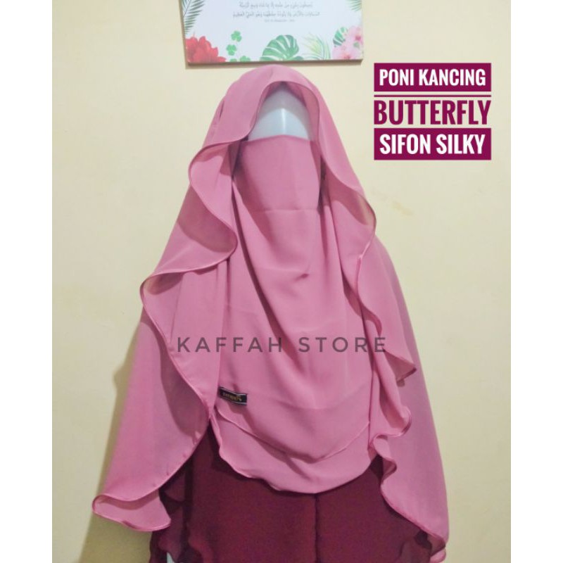 Cadar Niqob Poni Kancing Butterfly shiffon nyaman lembut syari