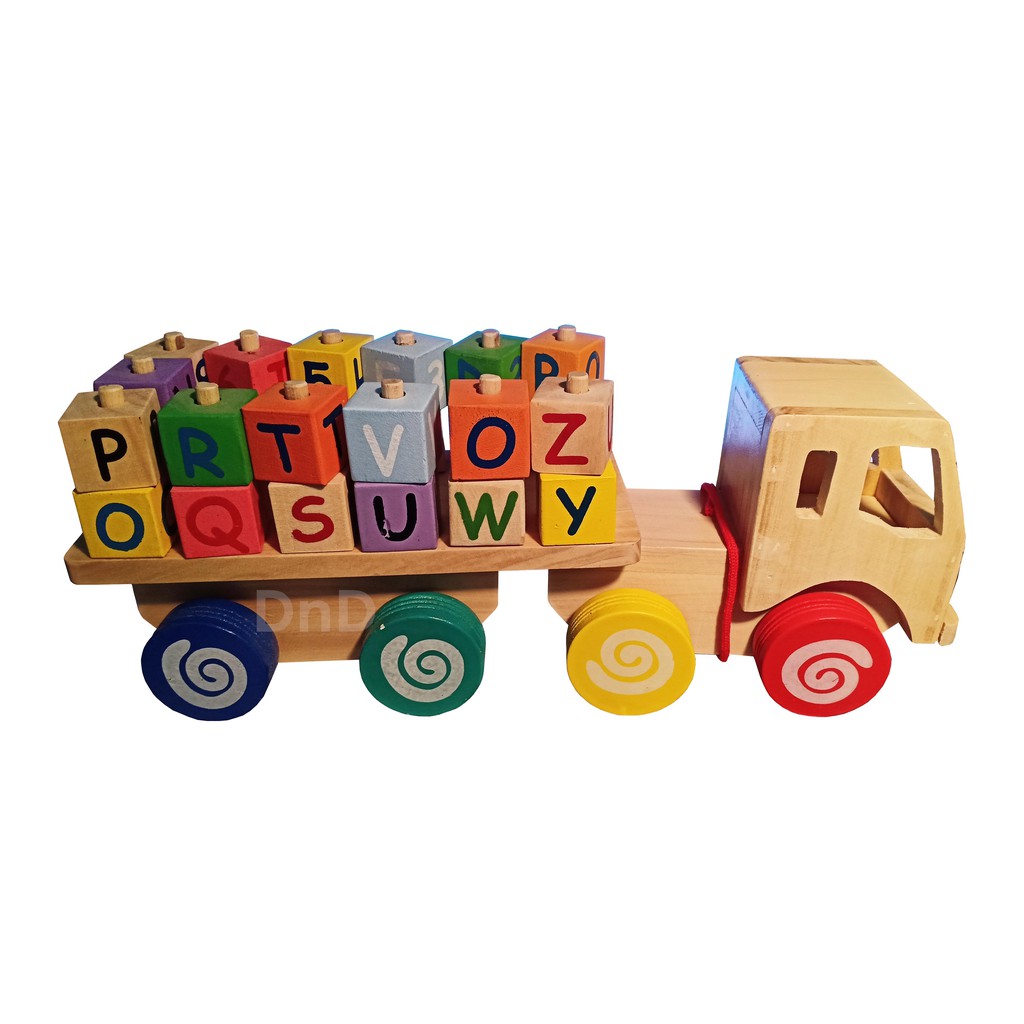  Mainan  Edukasi  Anak  Truk Alphabet Kayu Natural Wooden 