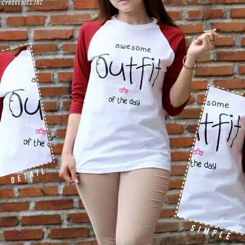 kaos wanita raglan lengan panjang 3/4 awesome outfit